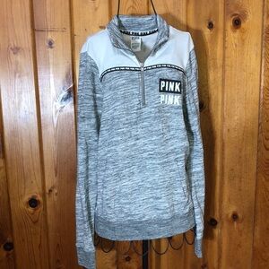 Pink Victoria secret sweatshirt gray and white crew neck zip up size small top​​